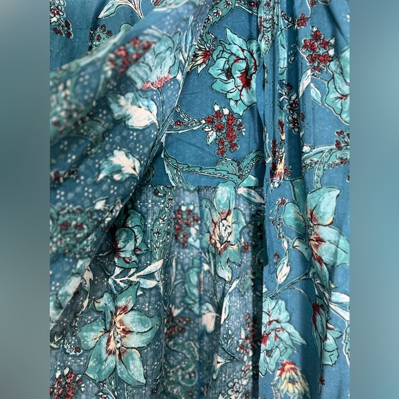 NWT Band Of the Free CELENE TEAL FLORAL LAYERED MIDI SKIRT Size Medium - Picture 6 of 13